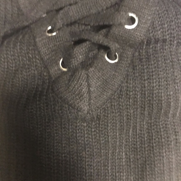 Black Lace Up Knit Oversized Sweater - Picture 7 of 8